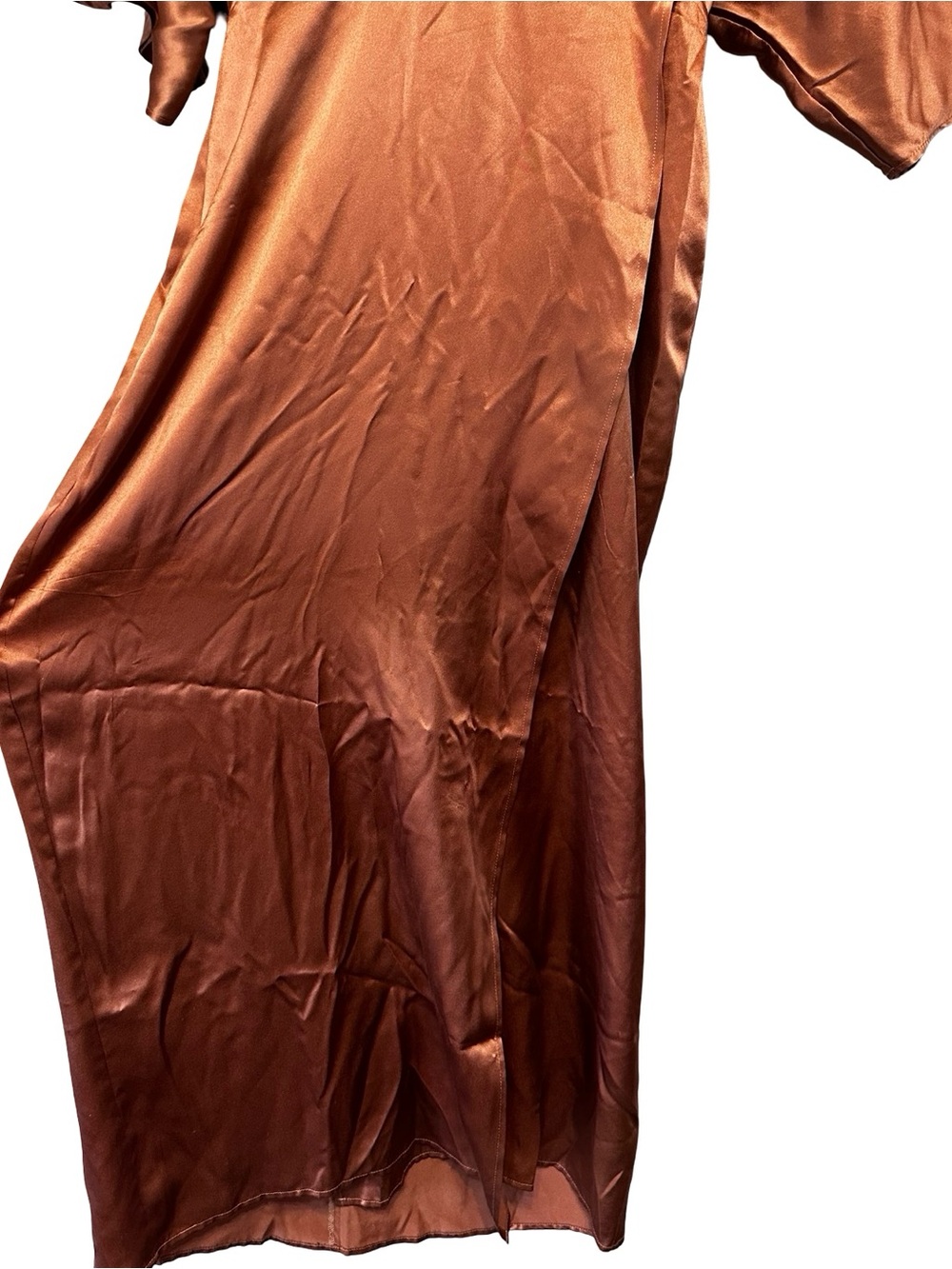 Reformation Silk Deep V Maxi Dress SZ 4 Rust Brown Satin Flutter Sleeve Slip - Picture 5 of 15